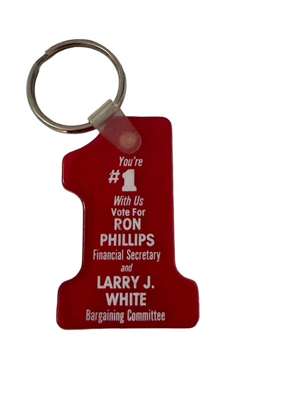 Vintage Union Election Campaign Keychain Ron Phillips Larry J White Red Number 1